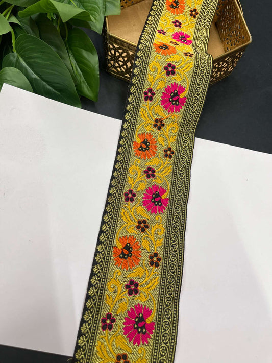 Beautiful Banarasi Lace Border – 9 Meters, 3-Inch Wide Zari Embroidered Trim for Sarees, Dupattas & Lehengas | Multi 5