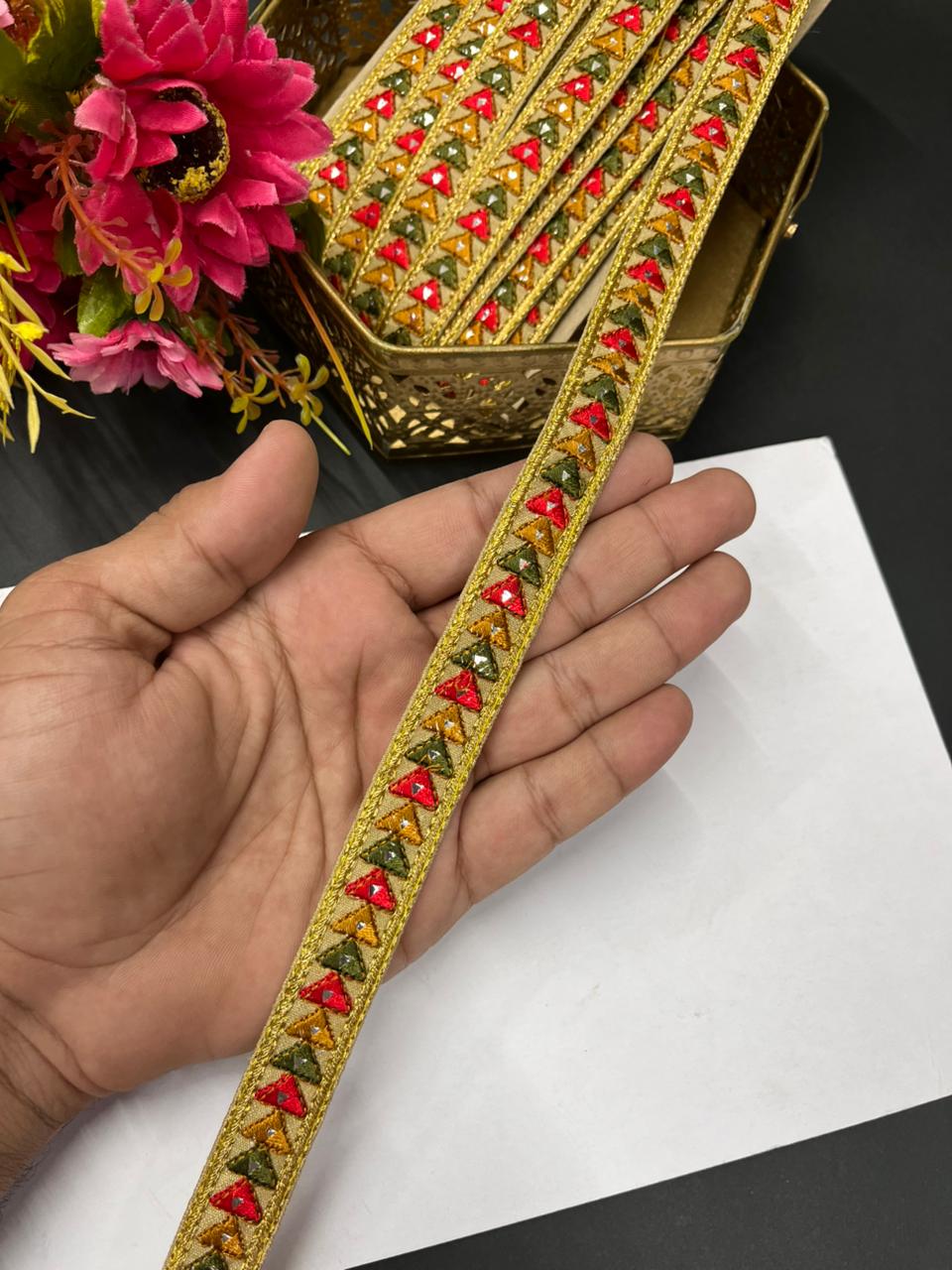 Multicoloured Sabyasachi Inspired Mirror Laces – Designer Embroidered Border for Sarees, Lehengas & Dupattas (9 Meter, 0.5 Inch Width) | Multi 5