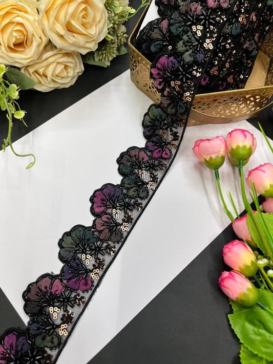 Luxurious Flower Design Imported Lace Trims – Premium 2.5 Inch Decorative Border for Sarees, Blouses & Ethnic Wear (9 Meter) | Multi 5