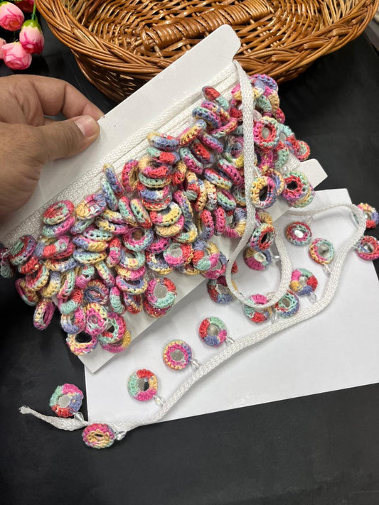 Crochet Mirror Hanging Laces – Handmade Latkan Border Trim for Sarees, Dupattas & Ethnic Wear (9 Meter) | Multi5