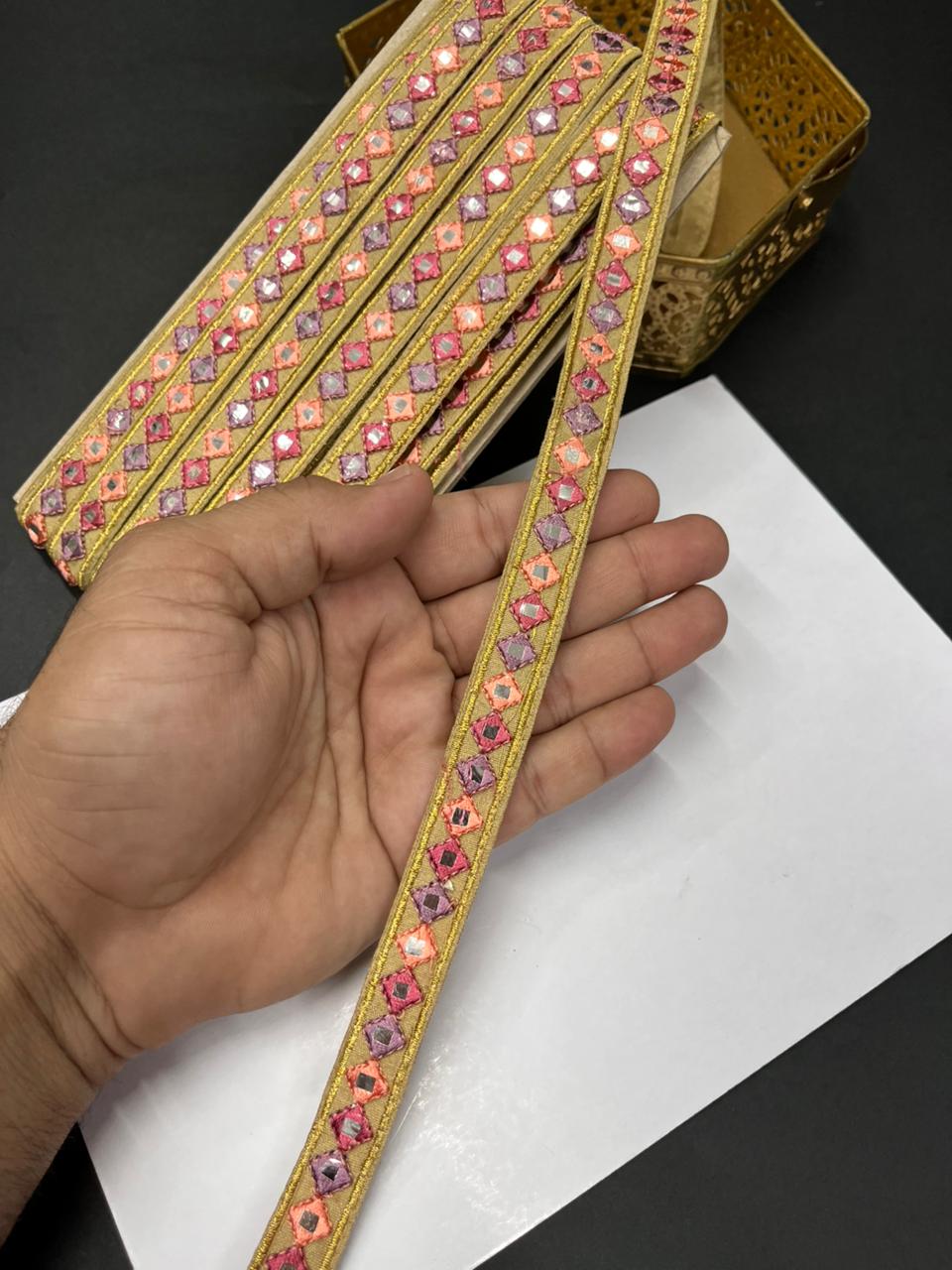 Multicoloured Sabyasachi Inspired Mirror Laces – Designer Saree & Dupatta Borders (9 Meter, 0.5 Inch Width)