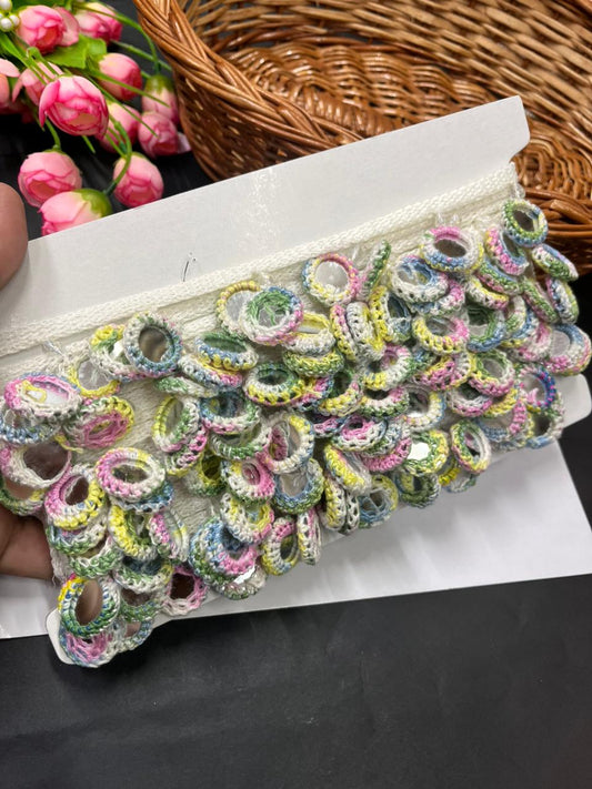 Crochet Mirror Hanging Laces – Handmade Latkan Border Trim for Sarees, Dupattas & Ethnic Wear (9 Meter) | Multi6