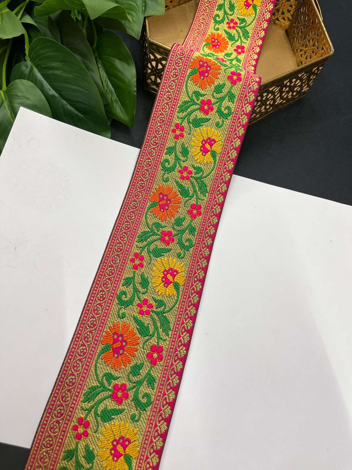 Beautiful Banarasi Lace Border – 9 Meters, 3-Inch Wide Zari Embroidered Trim for Sarees, Dupattas & Lehengas | Multi 6