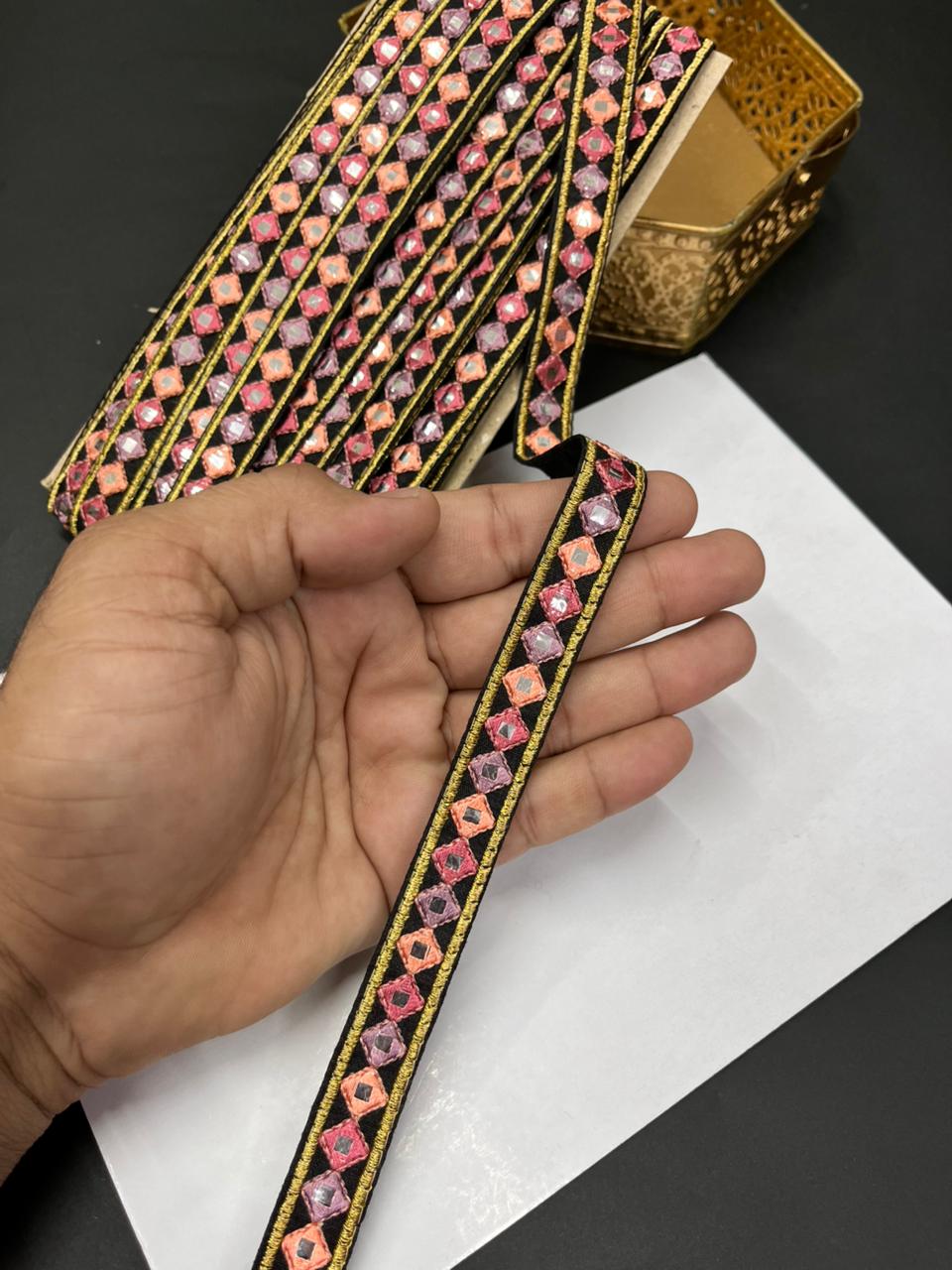 Multicoloured Sabyasachi Inspired Mirror Laces – Designer Saree & Dupatta Borders (9 Meter, 0.5 Inch Width)