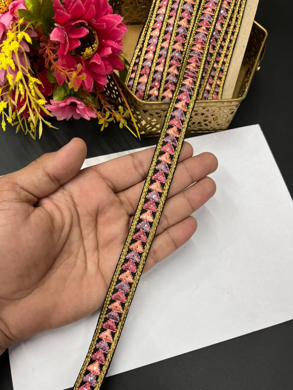 Multicoloured Sabyasachi Inspired Mirror Laces – Designer Embroidered Border for Sarees, Lehengas & Dupattas (9 Meter, 0.5 Inch Width) | Multi 7