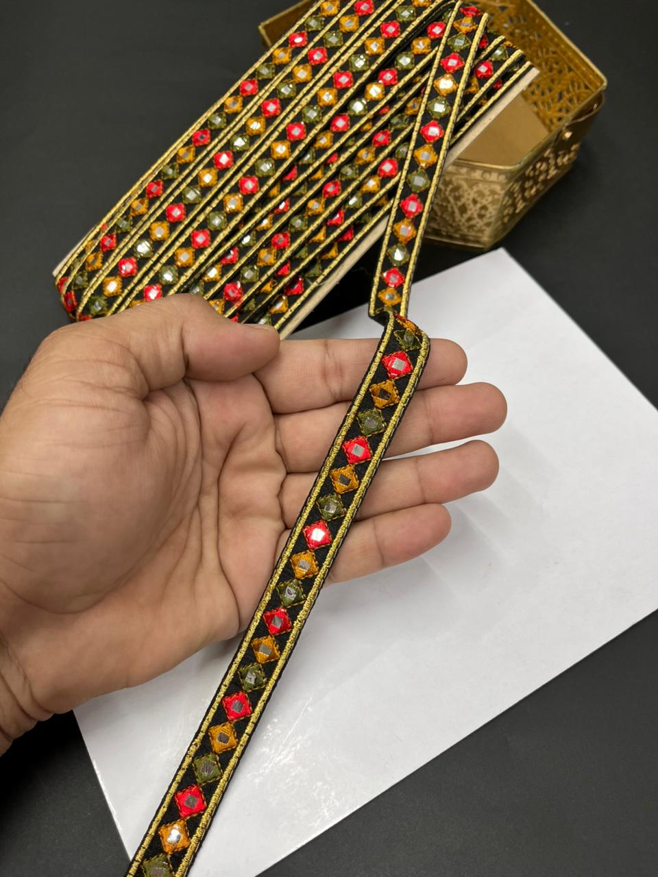 Multicoloured Sabyasachi Inspired Mirror Laces – Designer Saree & Dupatta Borders (9 Meter, 0.5 Inch Width)