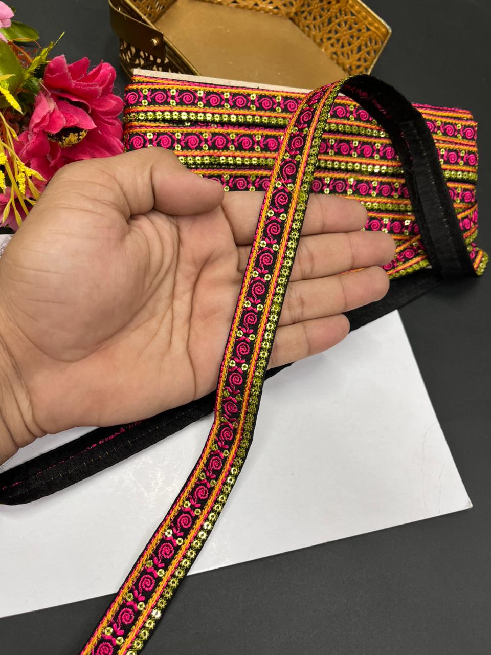 Multicoloured Sabyasachi Inspired Laces & Borders – Designer Embroidered Trim for Sarees, Lehengas & Dupattas (9 Meter, 1 Inch Width) | Multi 8