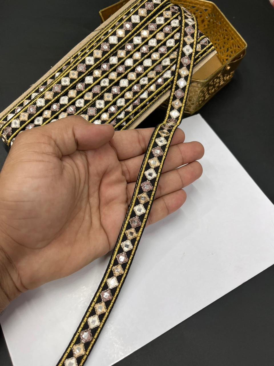 Multicoloured Sabyasachi Inspired Mirror Laces – Designer Saree & Dupatta Borders (9 Meter, 0.5 Inch Width)