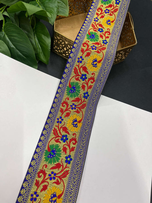 Beautiful Banarasi Lace Border – 9 Meters, 3-Inch Wide Zari Embroidered Trim for Sarees, Dupattas & Lehengas | Multi 8