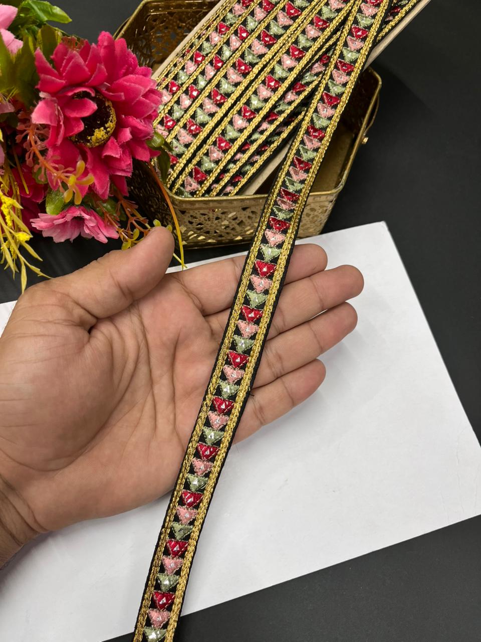 Multicoloured Sabyasachi Inspired Mirror Laces – Designer Embroidered Border for Sarees, Lehengas & Dupattas (9 Meter, 0.5 Inch Width) | Multi 8