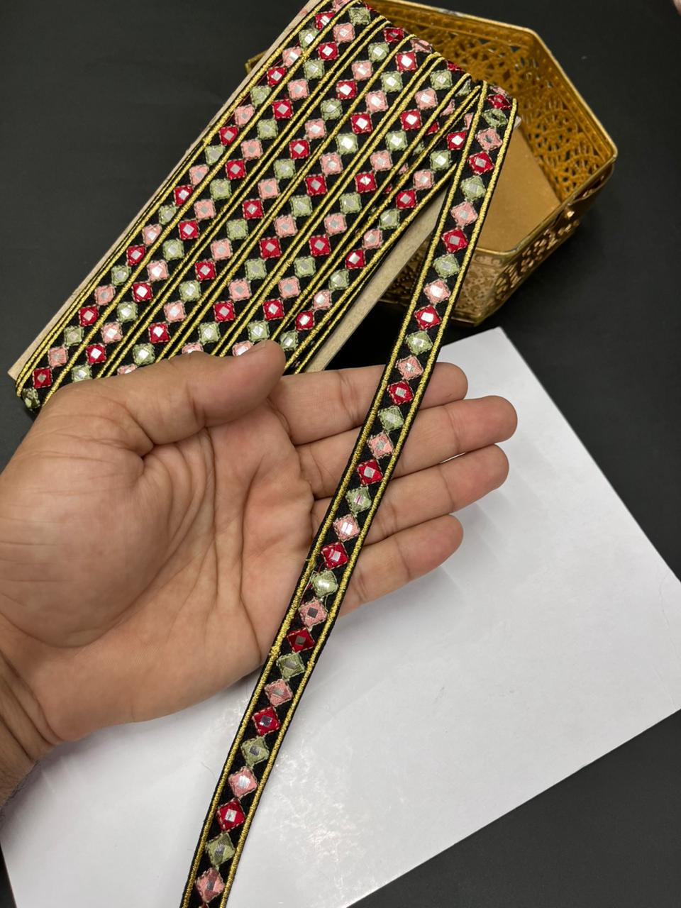 Multicoloured Sabyasachi Inspired Mirror Laces – Designer Saree & Dupatta Borders (9 Meter, 0.5 Inch Width)