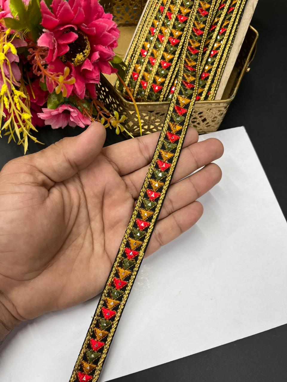 Multicoloured Sabyasachi Inspired Mirror Laces – Designer Embroidered Border for Sarees, Lehengas & Dupattas (9 Meter, 0.5 Inch Width) | Multi Multi 9