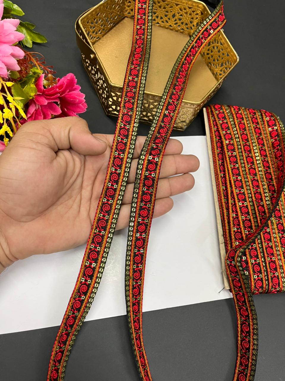 Multicoloured Sabyasachi Inspired Laces & Borders – Designer Embroidered Trim for Sarees, Lehengas & Dupattas (9 Meter, 1 Inch Width) | Multi 9