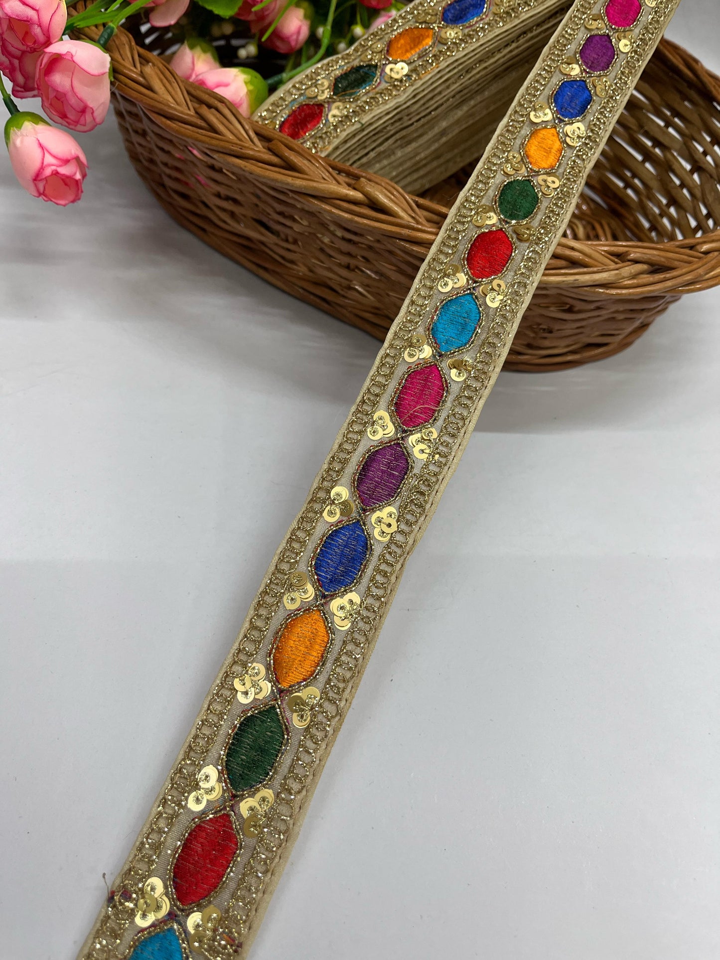 Multicolored Designer Lace | Indian Trims | Bridal Lehenga, Dupatta, Suit, Fashion Lace, Sari Border – 9 Meters, 1-Inch Width, Multi