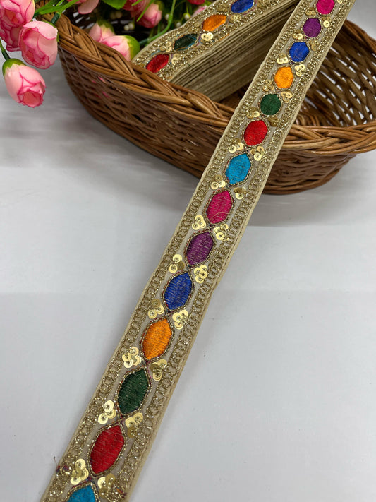 Multicolored Designer Lace | Indian Trims | Bridal Lehenga, Dupatta, Suit, Fashion Lace, Sari Border – 9 Meters, 1-Inch Width, Multi