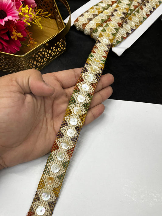 Beautiful Button Lace – Elegant Imported Border Trim for Sarees, Dupattas & Gowns (9 Meter, 1 Inch Width) | Multi
