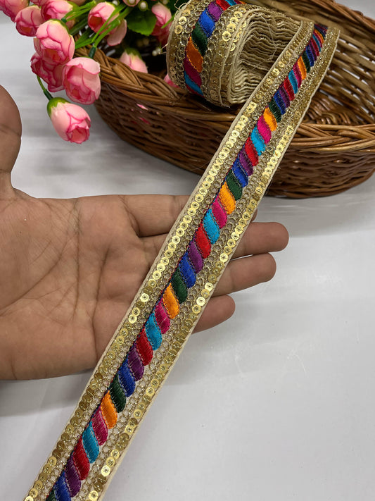Multicolored Designer Lace | Indian Trims | Bridal Lehenga, Dupatta, Suit, Fashion Lace, Sari Border – 9 Meters, 1-Inch Width