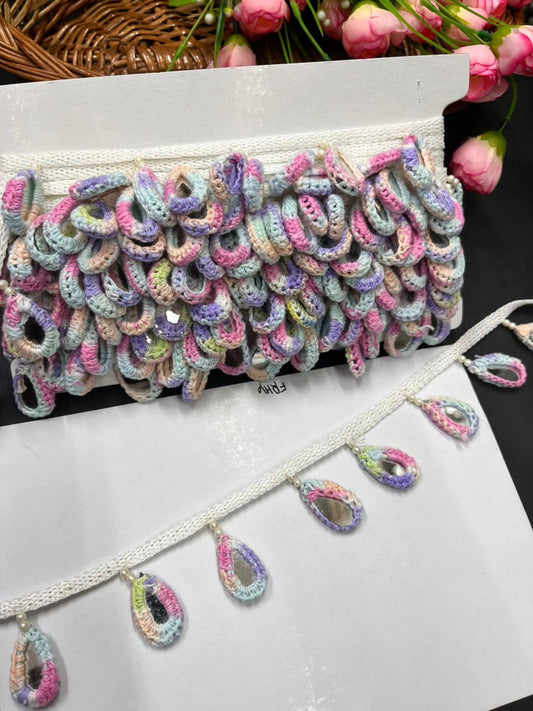 Crochet Mirror Hanging Laces – Handmade Latkan Border Trim for Sarees, Dupattas & Ethnic Wear (9 Meter) | Multi