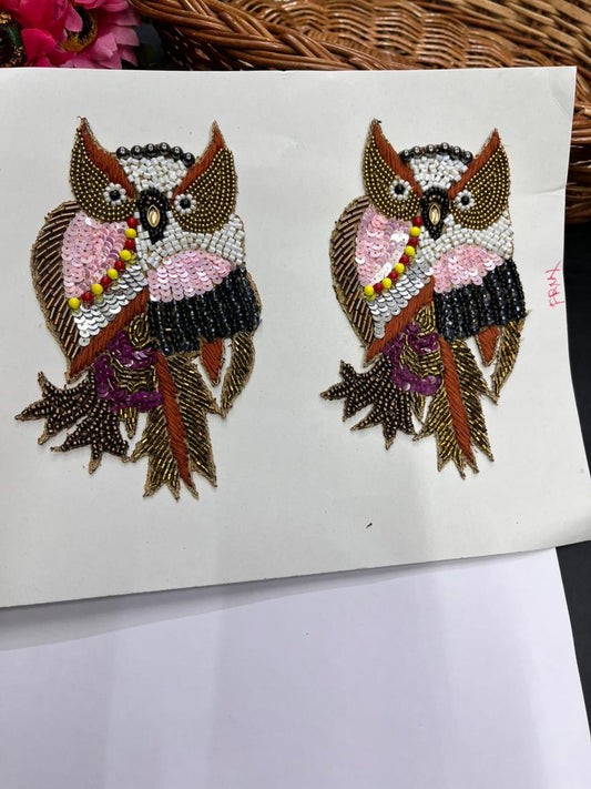 Handcrafted Owl Patch (Set of 2 Pieces) – Premium Designer Embellishment | Multi