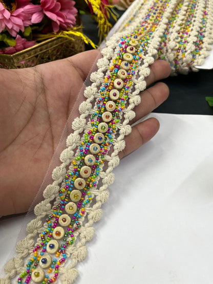 Boho Style Western Lace Trim – Imported Decorative Lace for Dresses, Sarees, and Dupattas (9 mtr, 2 inch) | Multi