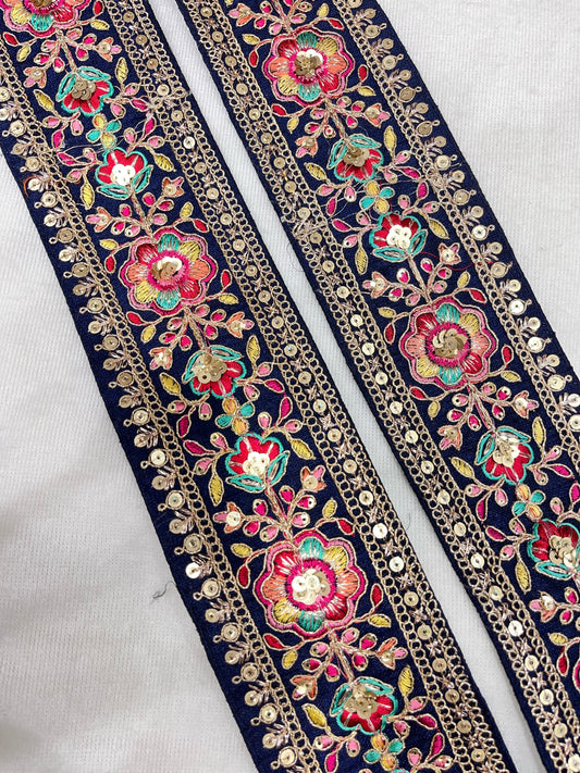 Embroidery Lace Embellishment Trim – 9 Meters, 3-Inch Width, Decorative Border | Navy Blue