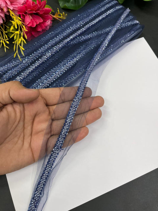 Imported Beaded Lace Trims – Premium Half-Inch Designer Lace for Sarees, Dupattas, Lehengas & Couture Wear (9 Meter) | Navy Blue