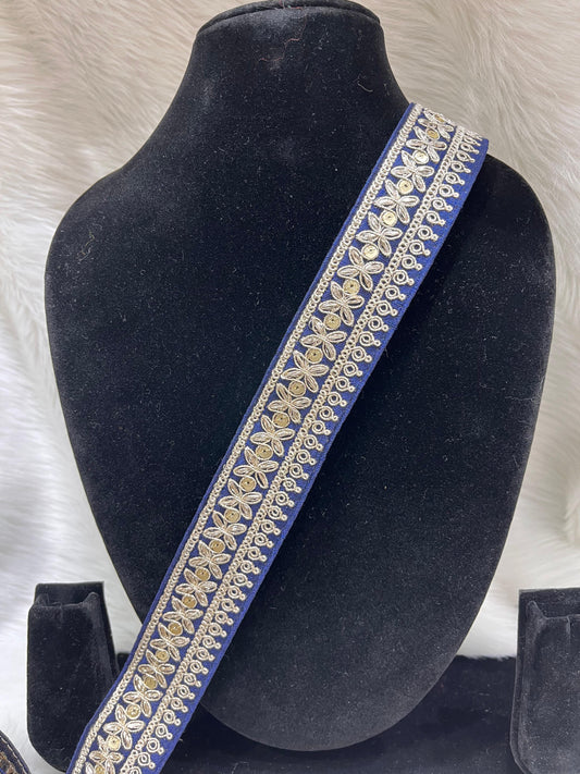 Lace Border for Sarees, Dupattas, Lehengas, Skirts, and Sewing Projects - 9 Meter | Navy Blue