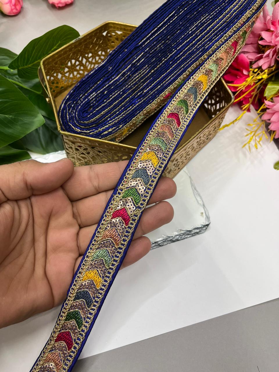 Sabyasachi Style Embroidery Saree Laces – Premium 1 Inch Designer Decorative Lace for Ethnic & Bridal Wear (9 Meter) | Navy Blue