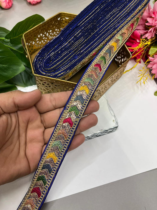 Sabyasachi Style Embroidery Saree Laces – Premium 1 Inch Designer Decorative Lace for Ethnic & Bridal Wear (9 Meter) | Navy Blue