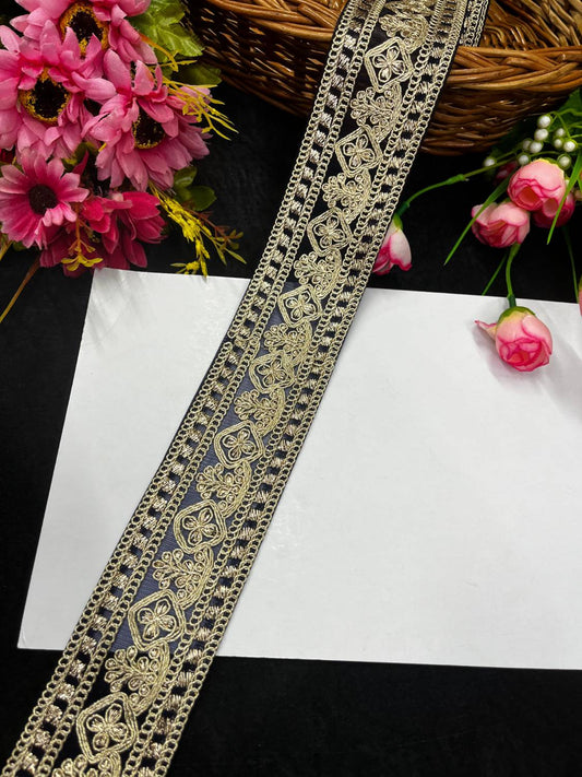 Embroidered Laces for Sarees & Dupattas – Elegant Net Border Trim for Ethnic & Festive Wear (9 Meter, 2 Inch Width) | Navy Blue