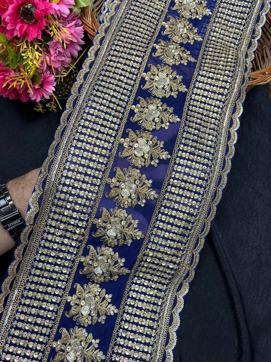 Sabyasachi Inspired Embroidered Lehenga Border Lace – Designer Bridal Saree & Lehenga Lace Trim (9 Inch) | Navy Blue
