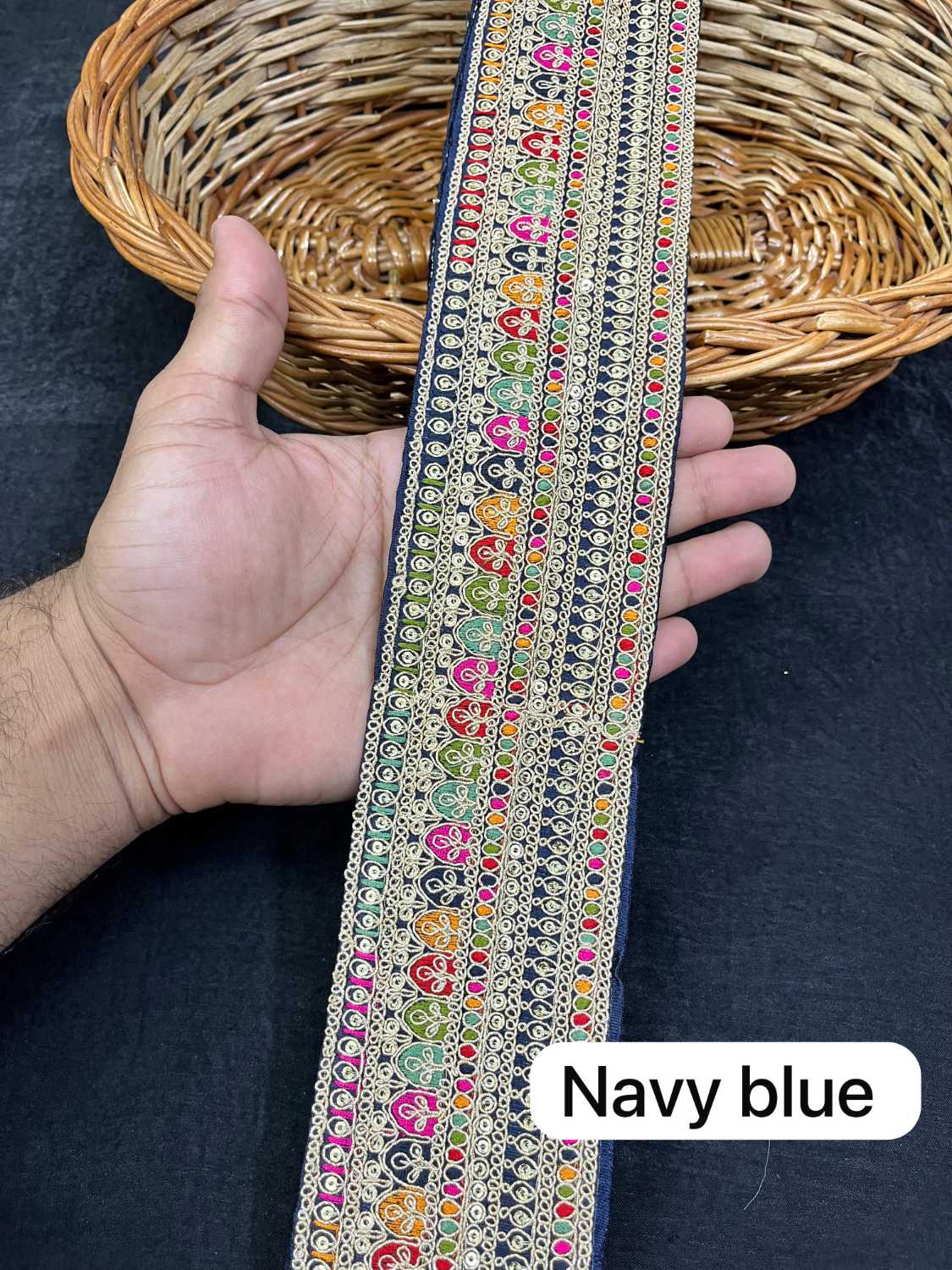 Sabyasachi Inspired Embroidery Designer Saree Lace Border (9 Meter) – 3 Inch Wide Premium Trim | Navy Blue