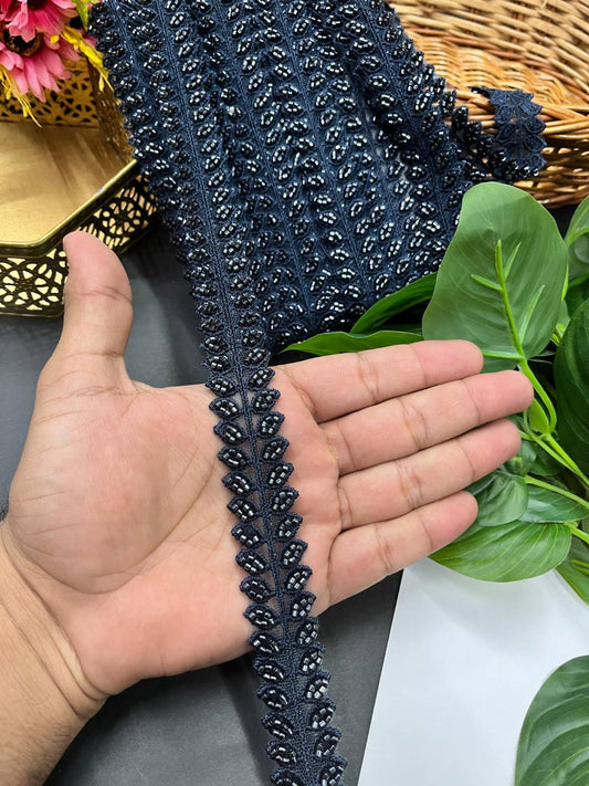 Cutdana Work Imported Lace – Decorative Lace for Sarees, Dupattas, and Dresses (9 mtr, 1 inch) | Navy Blue