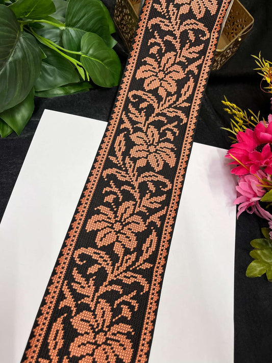 Cross Stitch Jacquard Border – 9 Meters, 4-Inch Thread Embroidered Lace for Sarees, Lehengas & Dupattas | Neon