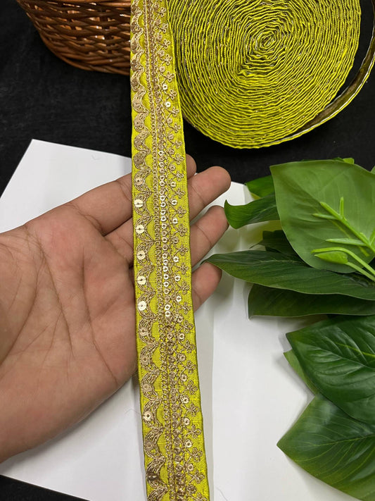 Gold Embroidered Saree Laces for Sarees, Kurtis, Dupattas, Dresses & Lehengas – 9 Meters, 1.25-Inch Decorative Border | Neon