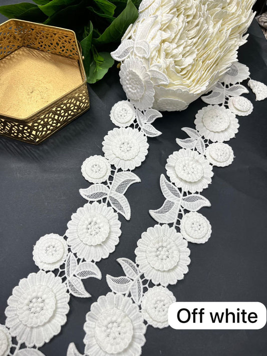 New Imported Western Lace for Sarees & Dresses – Premium 3 Inch Decorative Lace Border (9 Meter) | Off White