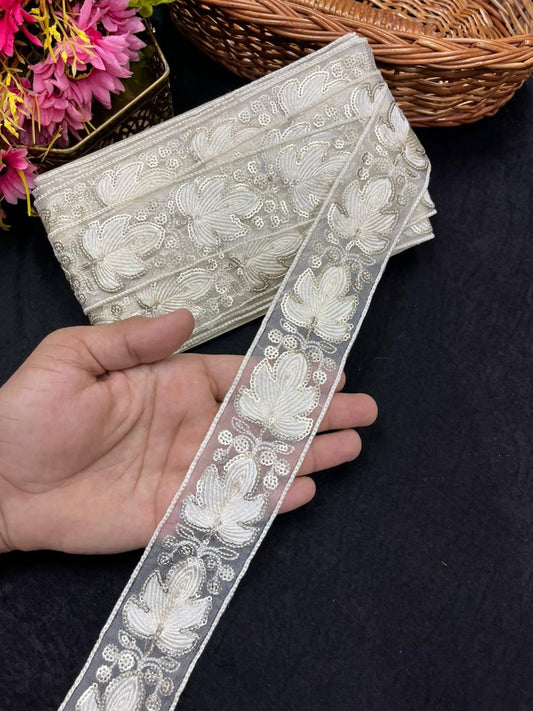 Designer Organza Lace Collection for Sarees, Kurtis & Dresses – Elegant Lucknowi Style Embroidered Lace Border (2 Inch)