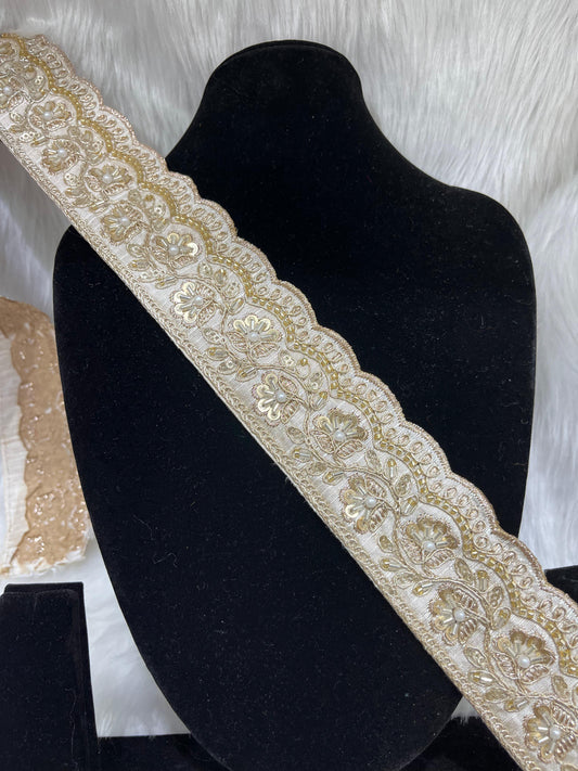 Designer Maggam Work Lace Border – 9 Meters, 2-Inch Width, Handcrafted Embroidery | Off White