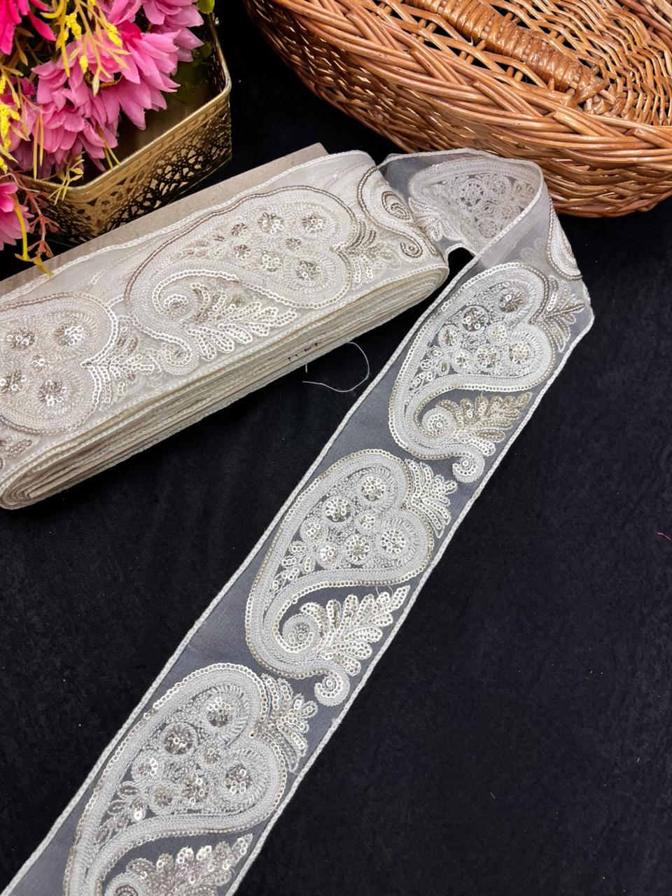 Designer Organza Lace Collection for Sarees, Kurtis & Dresses – Elegant Lucknowi Style Lace Border (3 Inch)