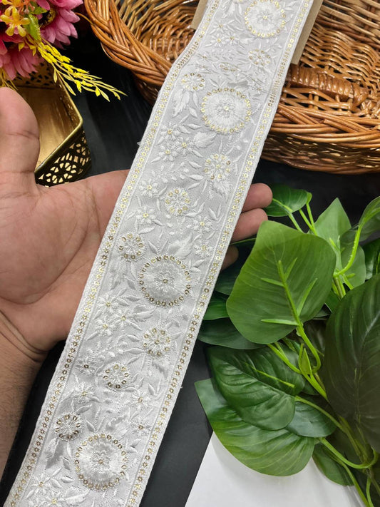 Indian Saree Lace White | Designer White Lace – Thread Embroidered Decorative Lace for Sarees, Dupattas, and Dresses (9 mtr, 3 inch) | Off White