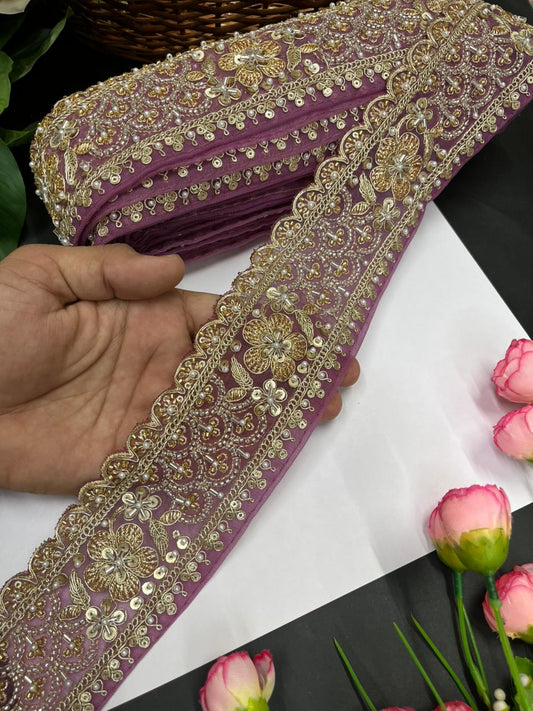 Exclusive Flower Embroidered Saree Lace Design – Premium Maggam Work Lace Border for Ethnic Wear | Onion