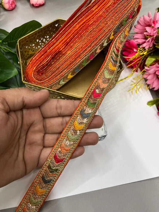 Sabyasachi Style Embroidery Saree Laces – Premium 1 Inch Designer Decorative Lace for Ethnic & Bridal Wear (9 Meter) | Orange