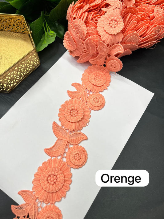 New Imported Western Lace for Sarees & Dresses – Premium 3 Inch Decorative Lace Border (9 Meter) | Orange