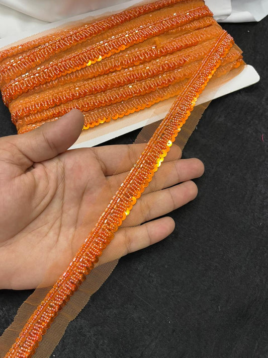 Beautiful Handcrafted Lace Trim for Sarees, Kurtis & Dresses – Decorative Handmade Embroidery Lace Border | Orange
