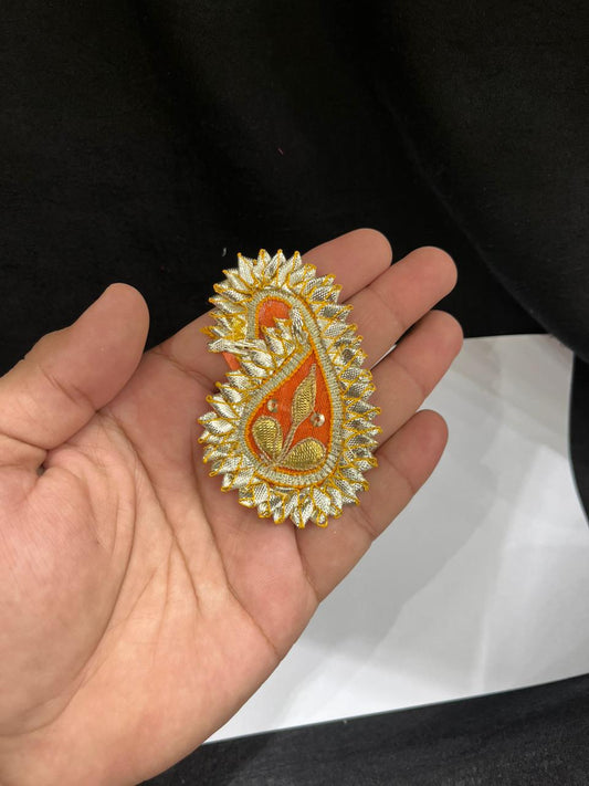 Handmade Mango Design Gota Patches for Sarees, Lehengas & Blouses – Traditional Ethnic Decorative Applique Patches | Orange Color