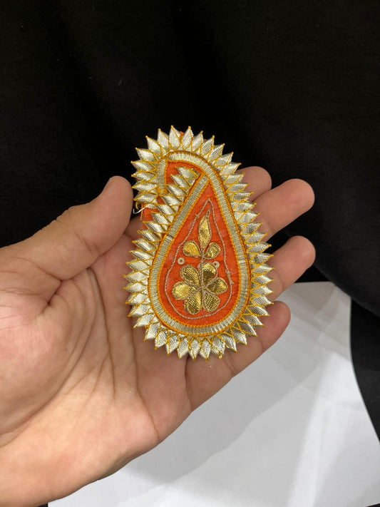 Handmade Mango Design Gota Patches for Sarees, Lehengas & Blouses – Traditional Ethnic Decorative Applique Patches | Orange