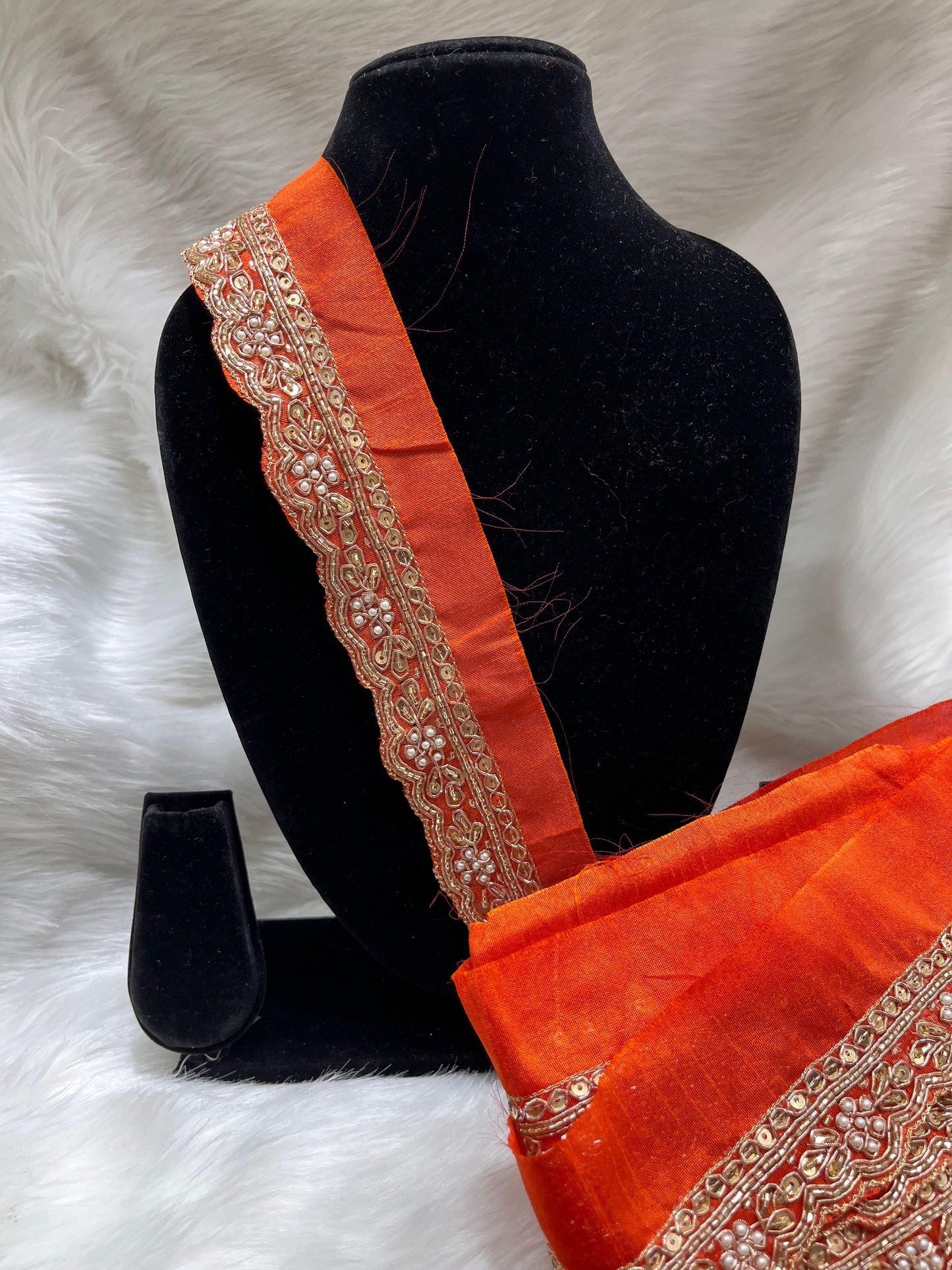 Maggam Work Lace for Sarees & Dupattas – 9 Meters, 2-Inch Width, Handcrafted Embroidery Border | Orange