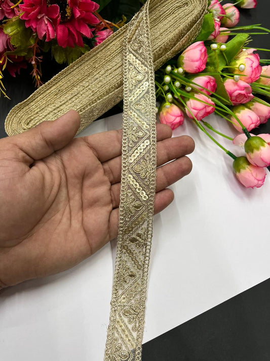 Beautiful Embroidered Zari Gold Laces for Craft Products – Premium 1 Inch Decorative Lace for Sarees, Dupattas & DIY Projects (9 Meter) | Pal Mat