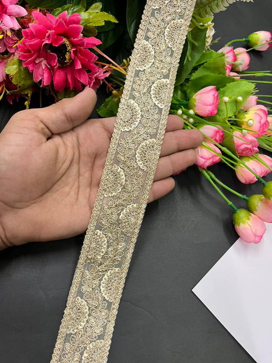 Gold Embroidered Zari Lace Trims – Premium 1.5 Inch Designer Border for Sarees, Dupattas, Lehengas & Festive Wear (9 Meter) | Pal Mat