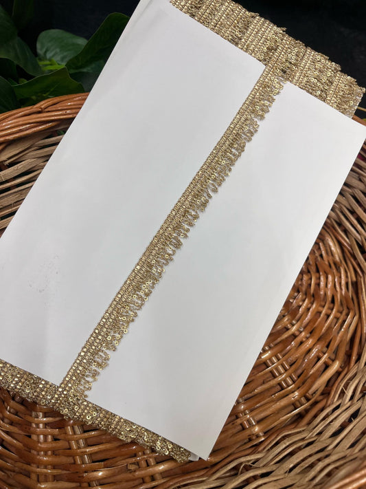 Gold Zari Sequin Fringe Lace Border – 9 Meters, 0.5-Inch Decorative Latkan Trim for Sarees, Lehengas & Dupattas | Pal Mat